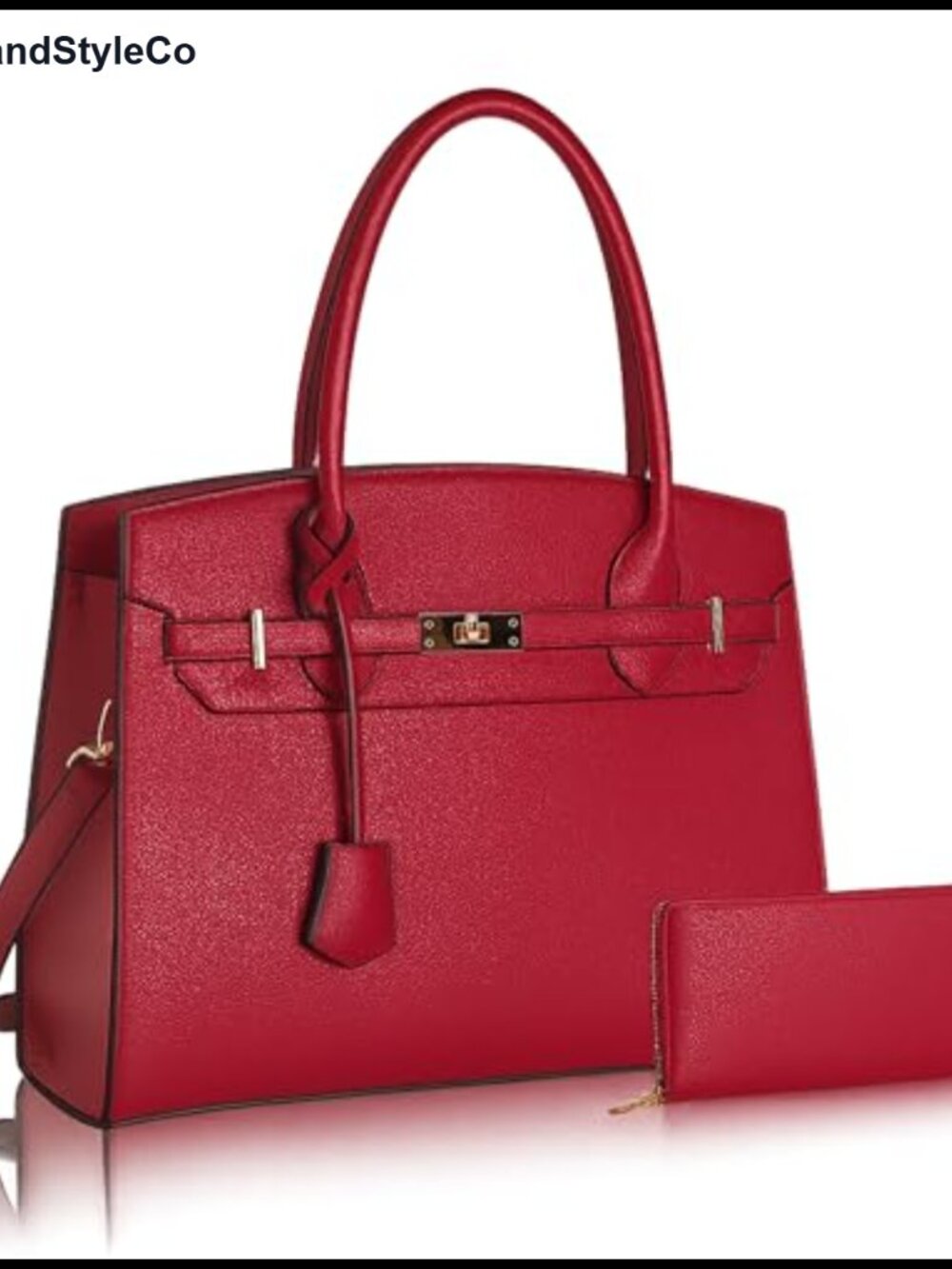 Vegan Leather Satchel Shoulder Bag with Wallet 2-Piece Set Work Tote
